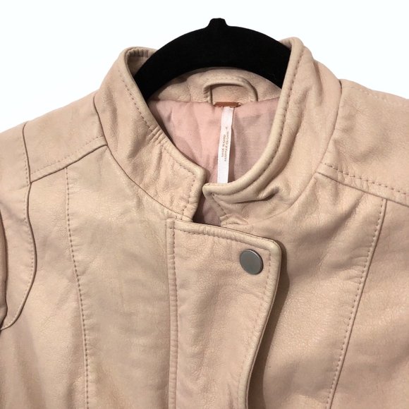 NWT Free People Solid Light Pink Full Zip Long Sleeve Moto Jacket 2 - Picture 4 of 7